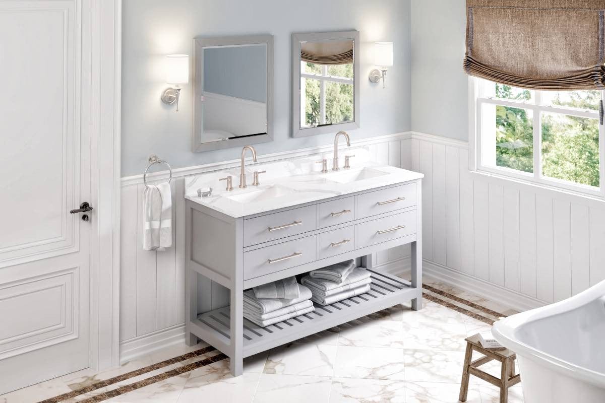 Jeffrey Alexander Vanities Jeffrey Alexander Wavecrest Contemporary 60" Grey Double Undermount Sink Vanity w/ Quartz Top