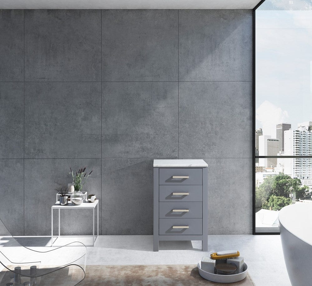 Lexora Linen and Side Cabinets Lexora Jacques 20" Dark Grey Side Cabinet | White Carrara Marble Top