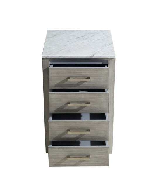 Lexora Jacques 20" Distressed Grey Side Cabinet | White Carrara Marble Top