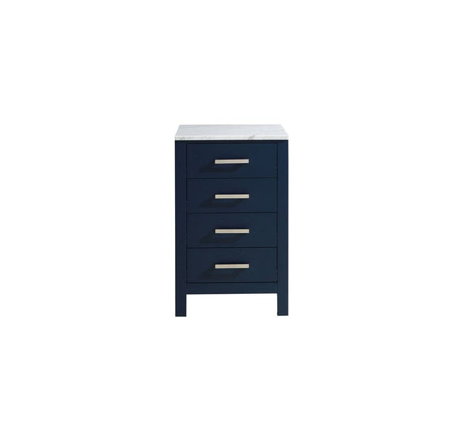 Lexora Jacques 20 Navy Blue Side Cabinet | White Carrara Marble Top