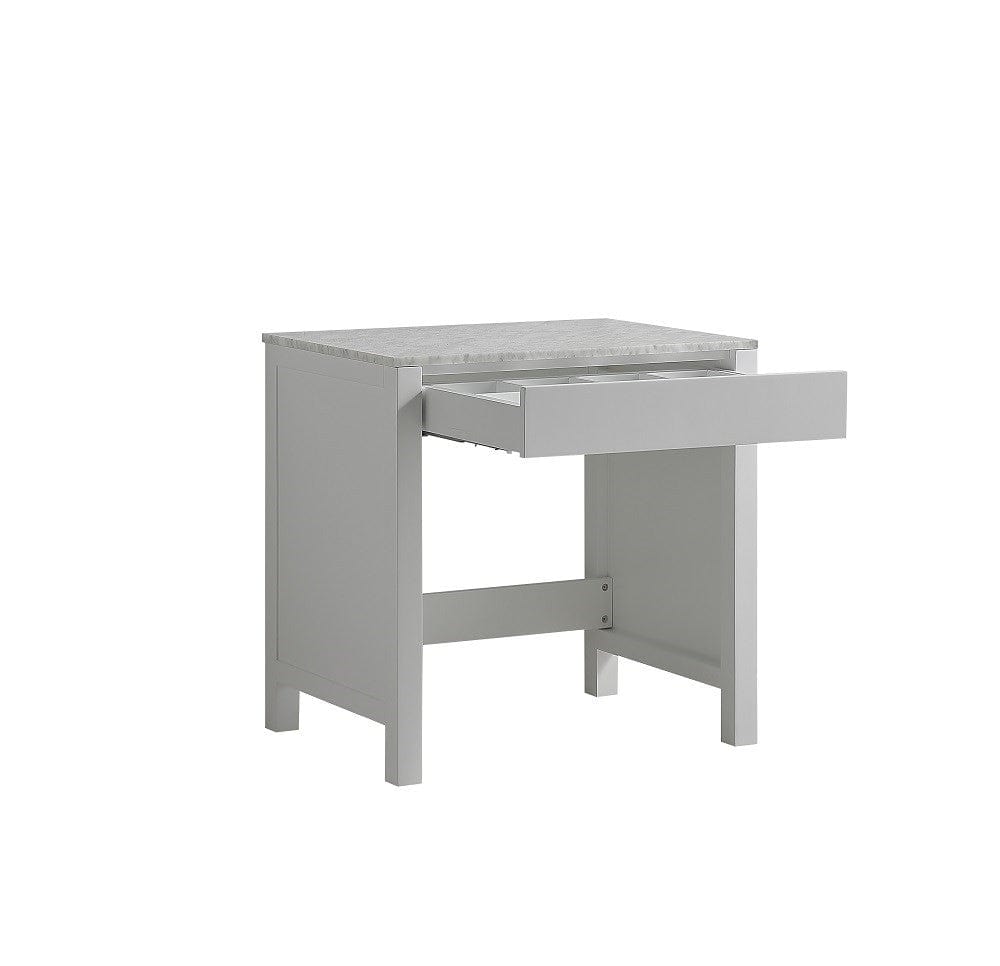 Lexora Linen and Side Cabinets Lexora Jacques 30" White Make-Up Table | White Carrara Marble Top