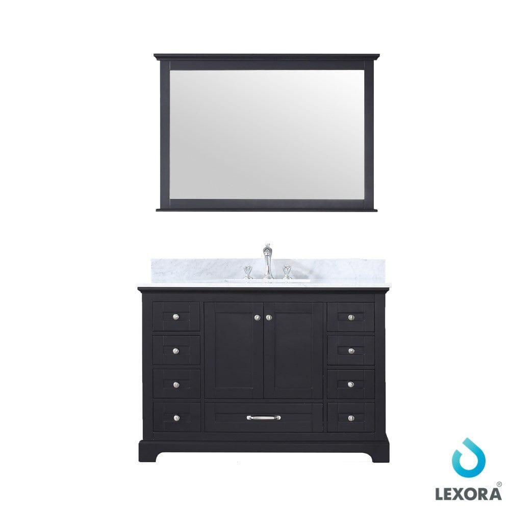 Lexora Vanities Lexora Dukes 48" Espresso Single Vanity Set | White Carrara Marble Top | White Ceramic Square Undermount Sink | 46" Mirror