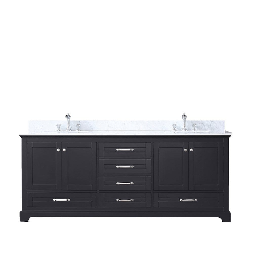 Lexora Vanities Lexora Dukes 80" Espresso Double Vanity | White Carrara Marble Top | White Ceramic Square Undermount Sinks | No Mirror
