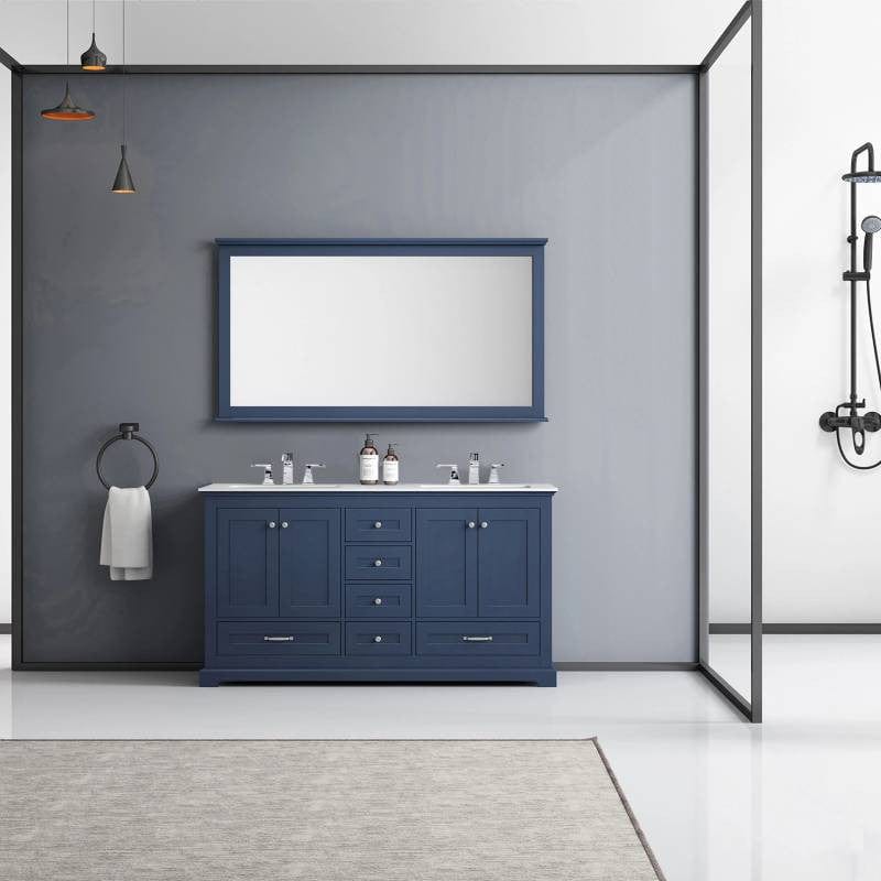 Lexora Vanities Lexora Dukes Modern 60" Navy Blue Double Sink Vanity with 58"Mirror