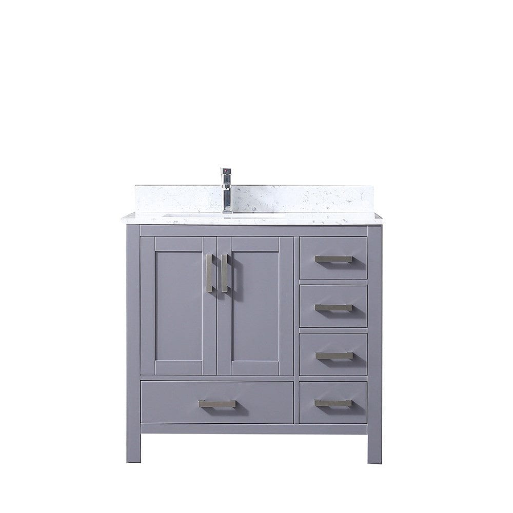 Lexora Vanities Lexora Jacques 36" Dark Grey Single Vanity | White Carrara Marble Top | White Ceramic Square Undermount Sink | No Mirror - Left Version
