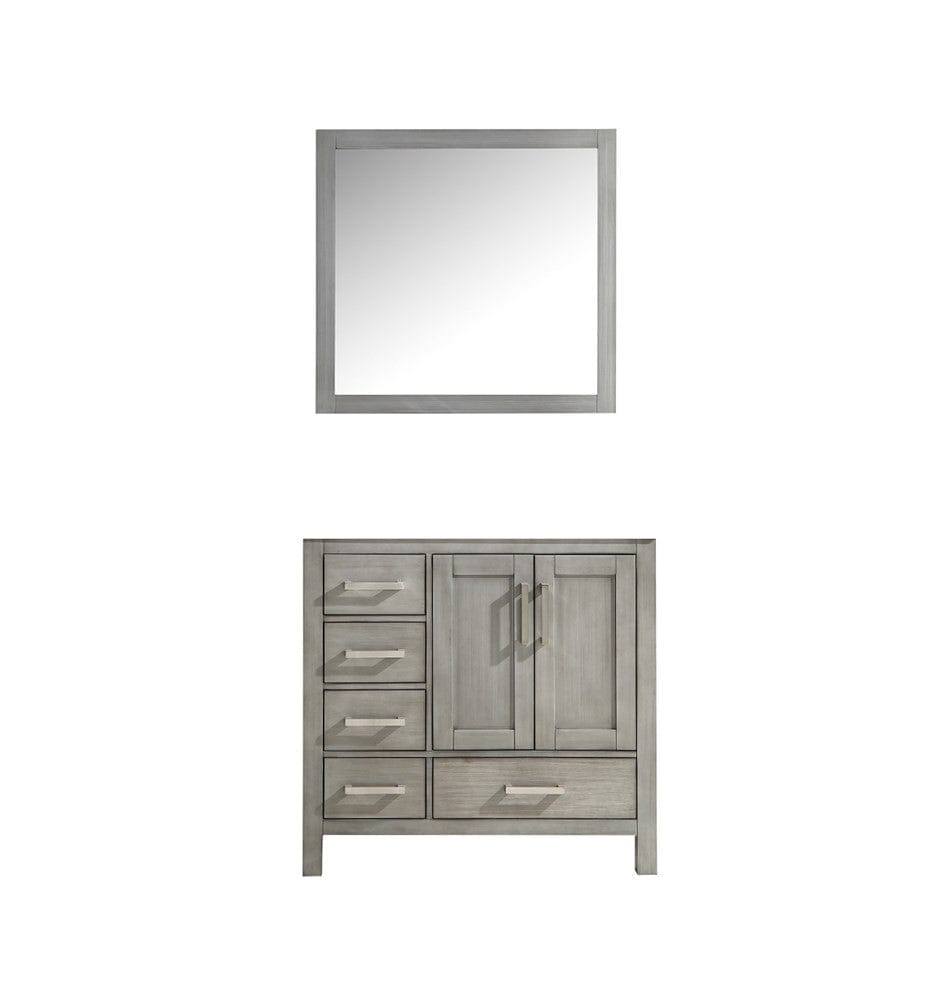 Lexora Vanities Lexora Jacques 36" Distressed Grey Single Vanity | No Top | 34" Mirror - Right Version