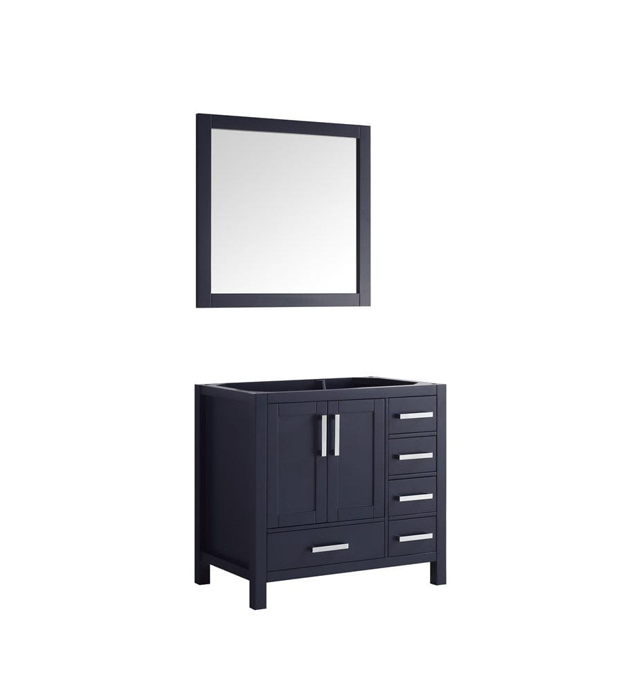 Lexora Vanities Lexora Jacques 36" Navy Blue Single Vanity | No Top | 34" Mirror - Left Version