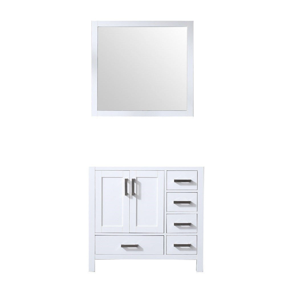 Lexora Vanities Lexora Jacques 36" White Single Vanity | No Top | 34" Mirror - Left Version