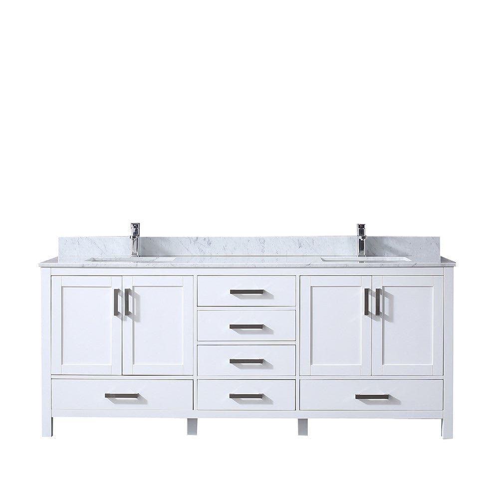 Lexora Vanities Lexora Jacques 80" White Double Vanity | White Carrara Marble Top | White Ceramic Square Undermount Sinks | No Mirror