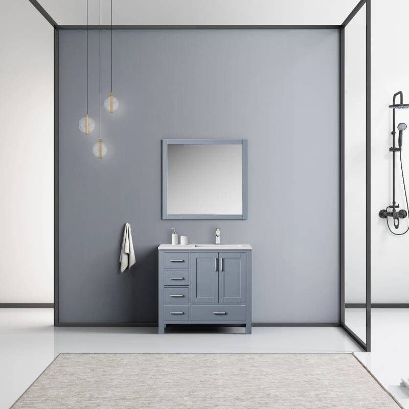 Lexora Vanities Lexora Jacques Modern 36" Dark Grey Single Sink Vanity with Mirror - Right Version