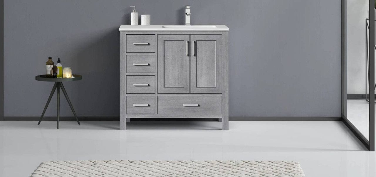 Lexora Vanities Lexora Jacques Modern 36" Distressed Grey Single Sink Vanity - Right Version
