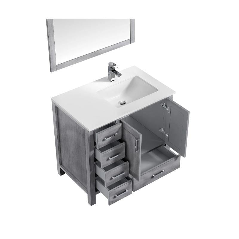 Lexora Vanities Lexora Jacques Modern 36" Distressed Grey Single Sink Vanity with Mirror - Right Version