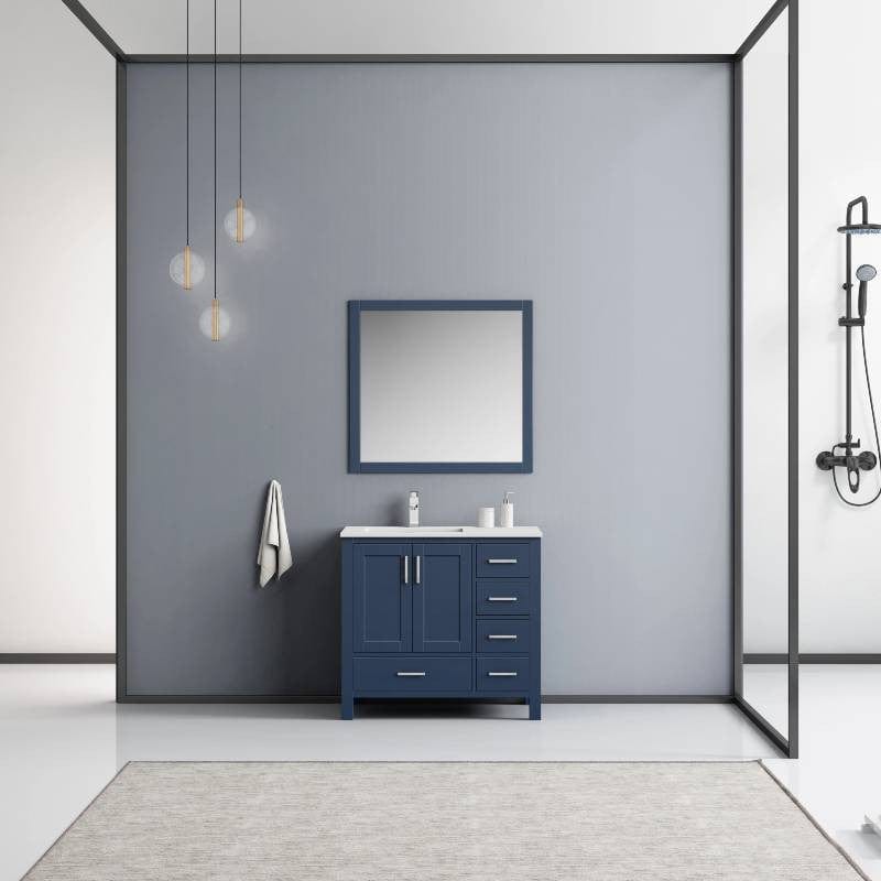 Lexora Vanities Lexora Jacques Modern 36" Navy Blue Single Sink Vanity with Mirror - Left Version