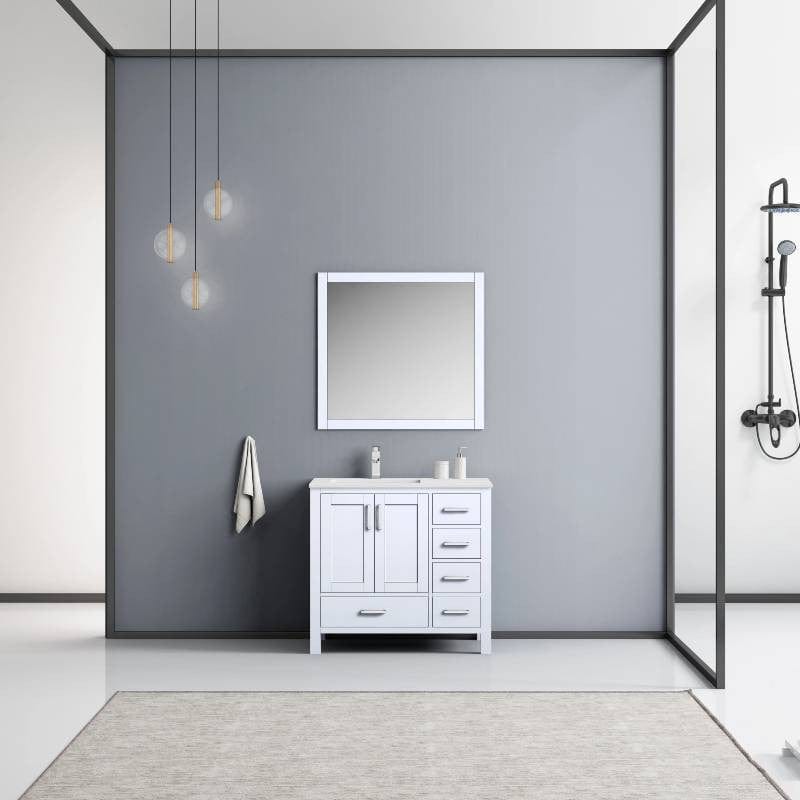 Lexora Vanities Lexora Jacques Modern 36" White Single Sink Vanity with Mirror - Left Version