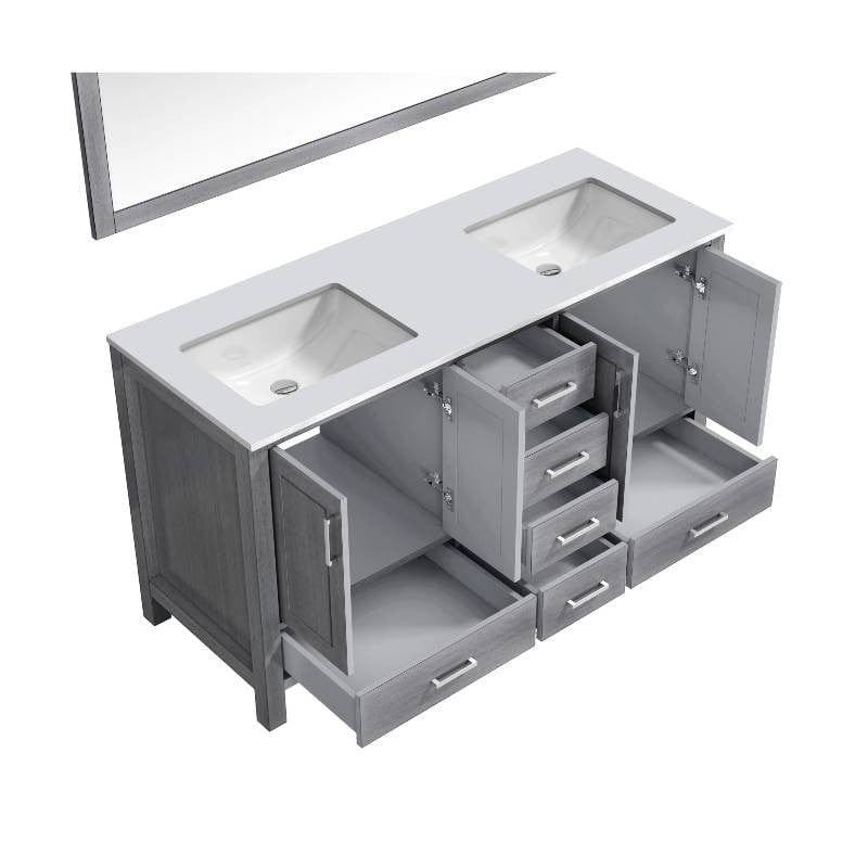Lexora Vanities Lexora Jacques Modern 60" Distressed Grey Double Sink Vanity with Mirror