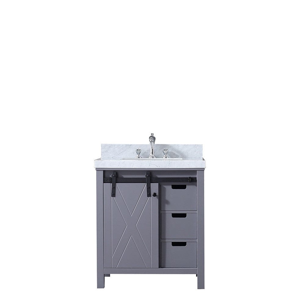 Lexora Vanities Lexora Marsyas 30" Dark Grey Single Vanity | White Carrara Marble Top | White Ceramic Square Undermount Sink | No Mirror
