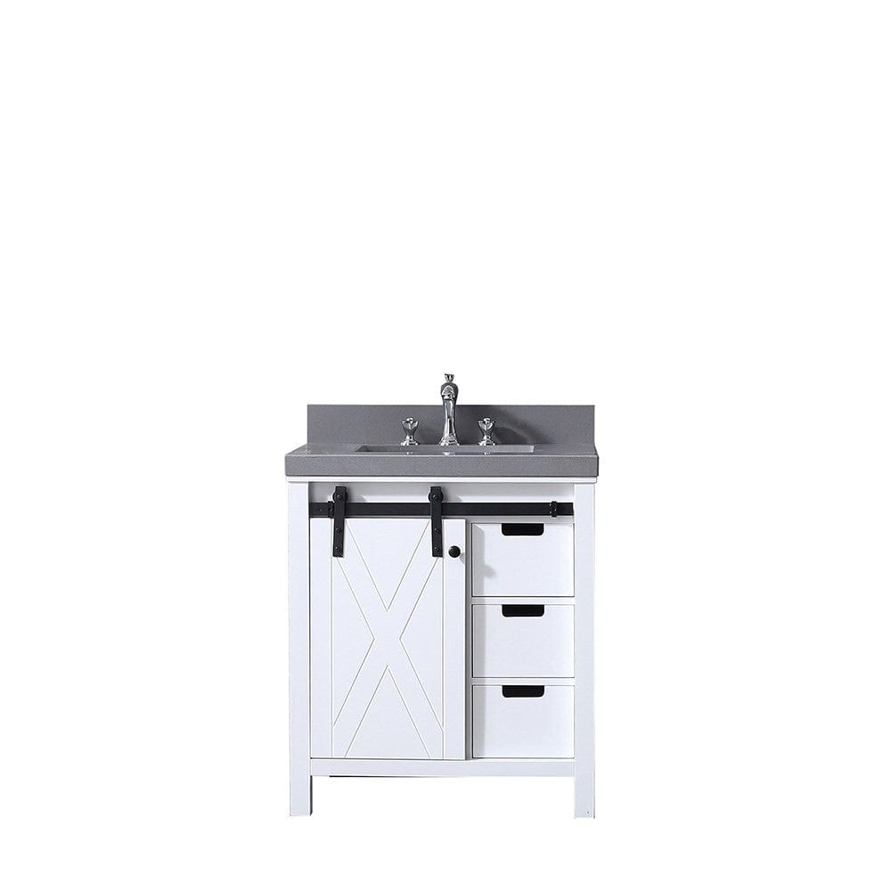 Lexora Vanities Lexora Marsyas 30" White Single Vanity | Grey Quartz Top | White Ceramic Square Undermount Sink | No Mirror