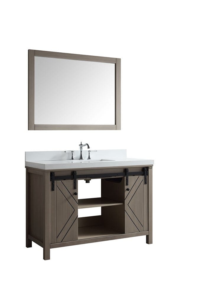 Lexora Vanities Lexora Marsyas 48" Ash Grey Single Vanity Set | White Quartz Top | White Ceramic Square Undermount Sink | 44" Mirror