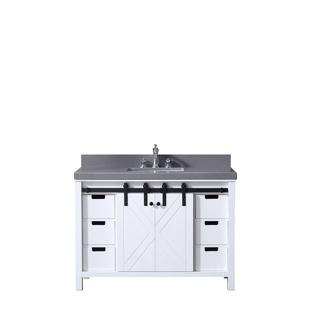 Lexora Vanities Lexora Marsyas 48" White Single Vanity | Grey Quartz Top | White Ceramic Square Undermount Sink | No Mirror