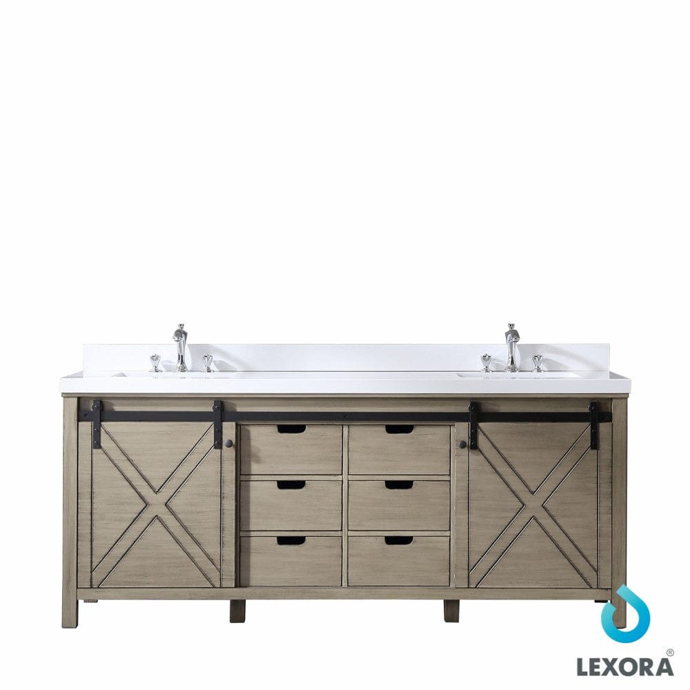 Lexora Vanities Lexora Marsyas 80" Ash Grey Double Vanity | White Quartz Top | White Ceramic Square Undermount Sinks | No Mirror
