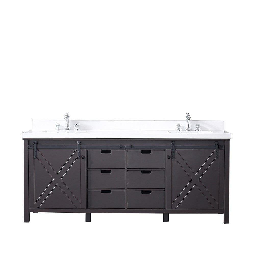 Lexora Vanities Lexora Marsyas 80" Brown Double Vanity | White Quartz Top | White Ceramic Square Undermount Sinks | No Mirror