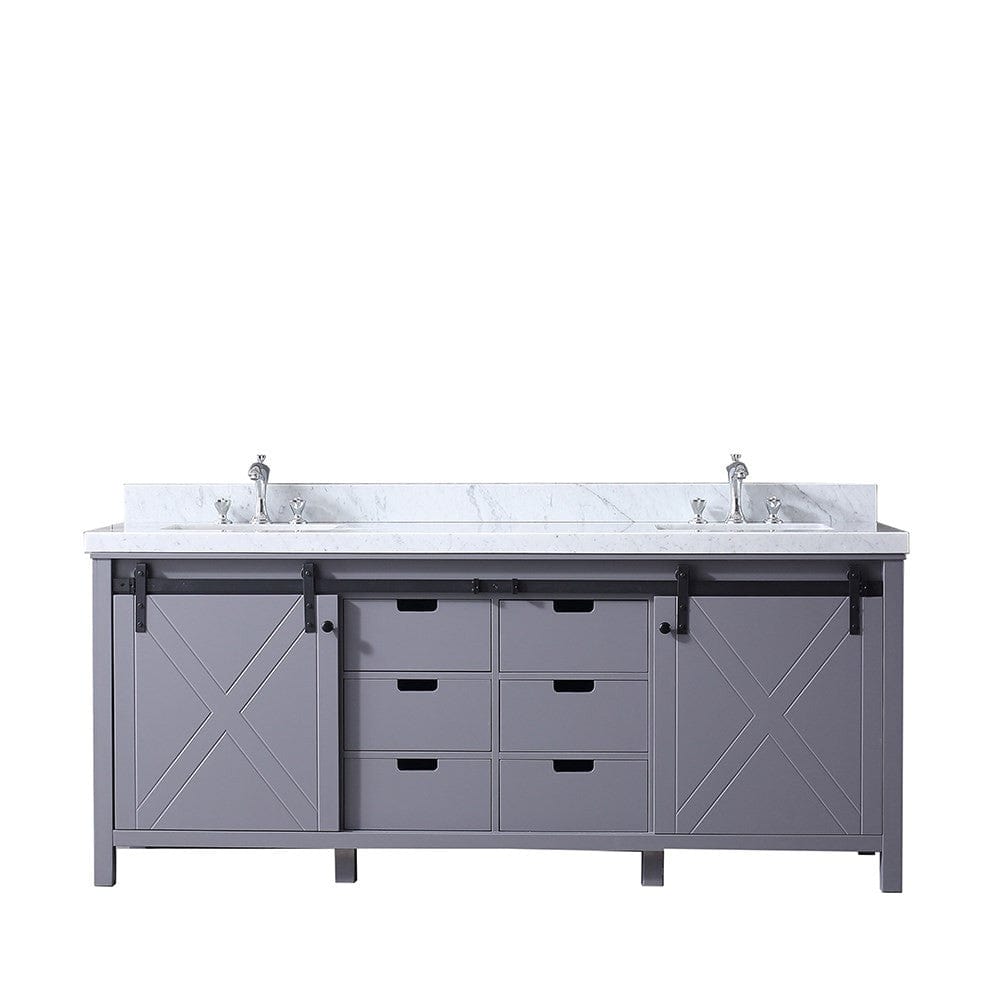 Lexora Vanities Lexora Marsyas 80" Dark Grey Double Vanity | White Carrara Marble Top | White Ceramic Square Undermount Sinks | No Mirror