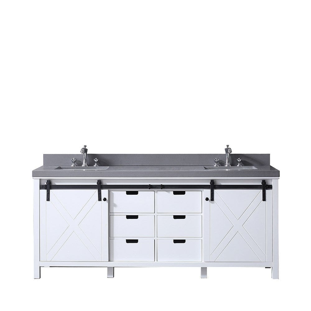 Lexora Vanities Lexora Marsyas 80" White Double Vanity | Grey Quartz Top | White Ceramic Square Undermount Sinks | No Mirror