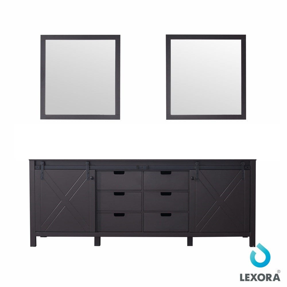 Lexora Vanities Lexora Marsyas 84" Brown Double Vanity | No Top | 34" Mirrors