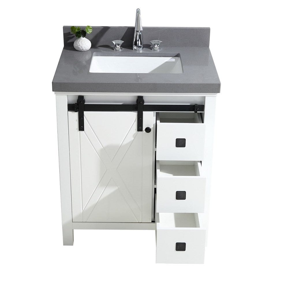 Lexora Vanities Lexora Marsyas Veluti 30" White Single Vanity | Grey Quartz Top | White Ceramic Square Undermount Sink | No Mirror