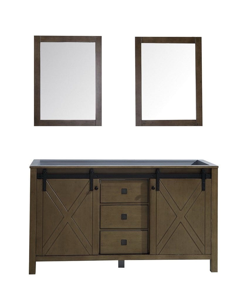 Lexora Vanities Lexora Marsyas Veluti 60" Rustic Brown Double Vanity | No Top | 24" Mirrors