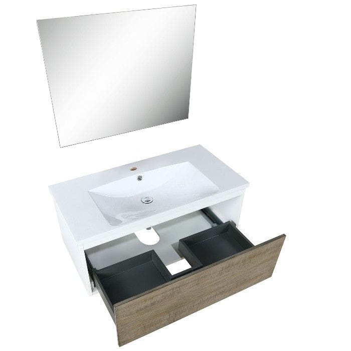 Lexora Vanities Lexora Scopi Modern 36" Rustic Acacia Bathroom Vanity w/ Acrylic Composite Top, and Frameless Mirror