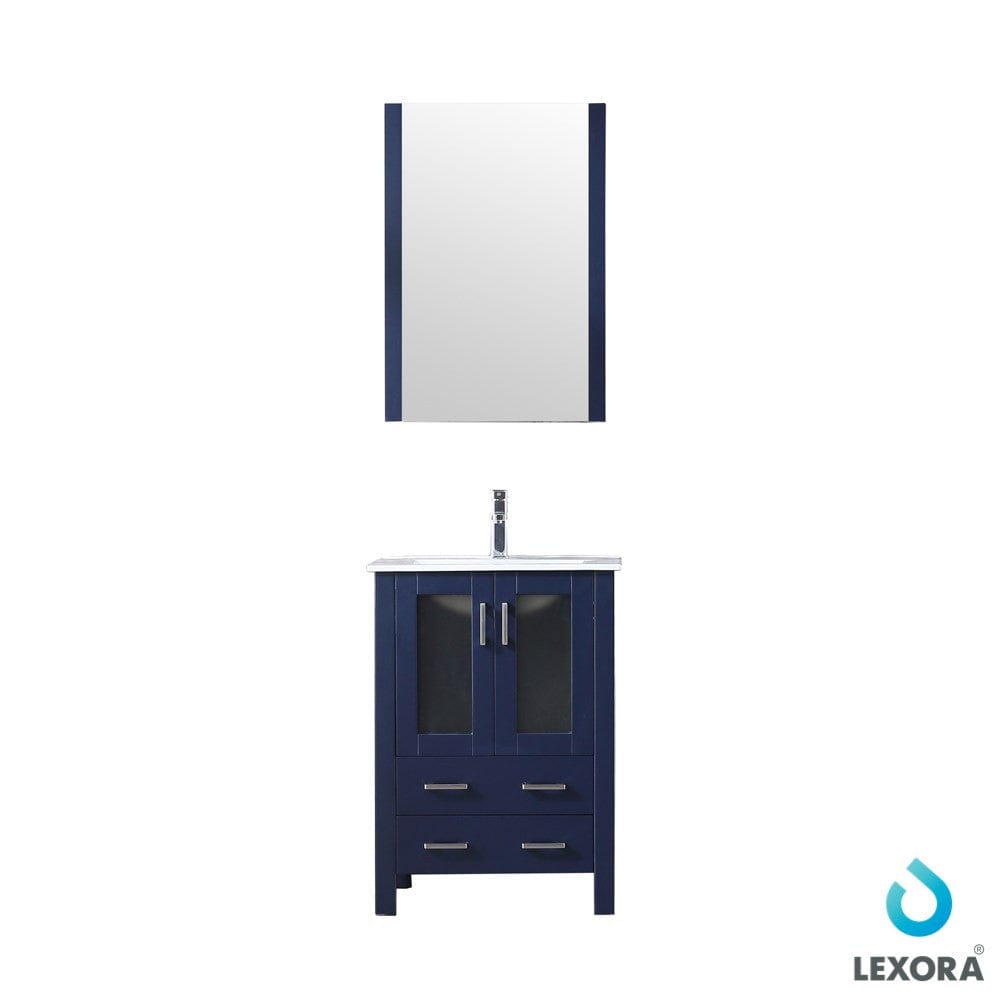 Lexora Vanities Lexora Volez 24" Navy Blue Single Vanity Set | Integrated Ceramic Top | White Ceramic Integrated Square Sink | 22" Mirror