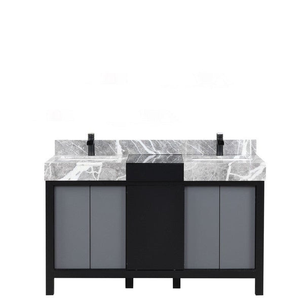 Zilara Transitional Black and Grey 55 Double Vanity, Cascata Nera Matte Black Faucet Set | LZ342255SLISFCM
