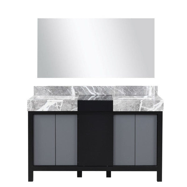 Zilara Transitional Black and Grey 55 Double Vanity, Castle Grey Marble Tops, 53 Frameless Mirror | LZ342255SLISM53