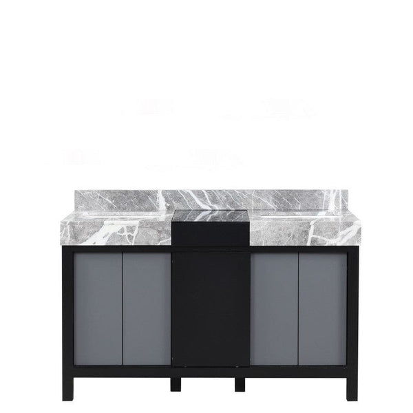 Zilara Transitional Black and Grey 55 Double Vanity, Castle Grey Marble Tops, and White Square Sinks | LZ342255SLIS000