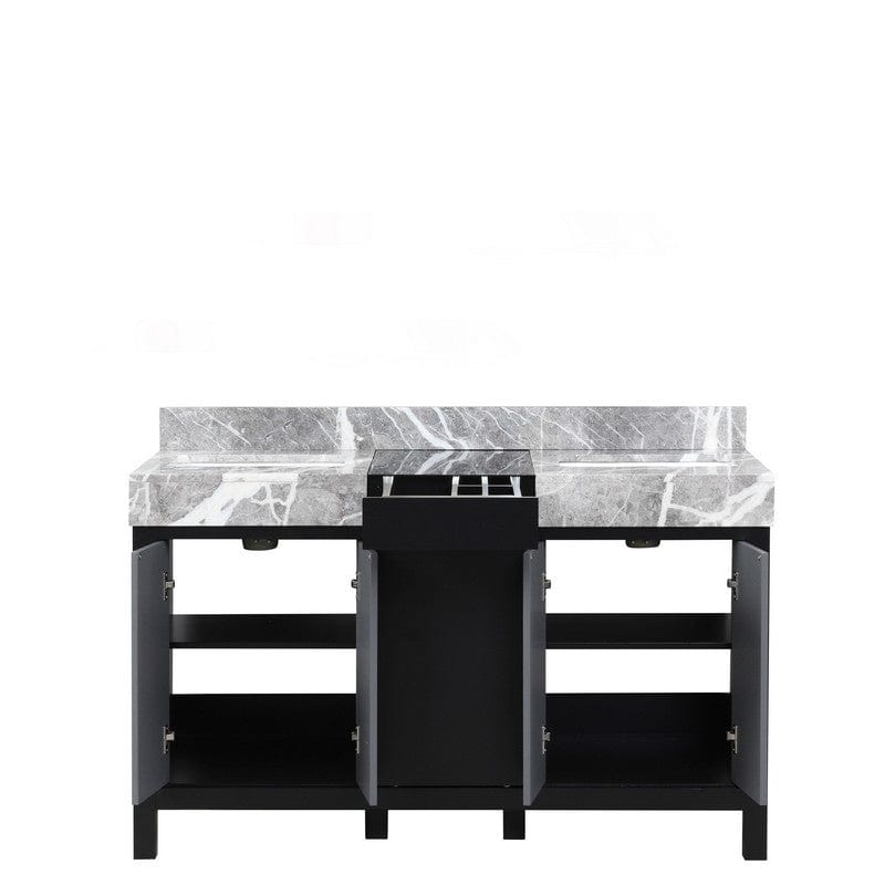 Zilara Transitional Black and Grey 55" Double Vanity, Castle Grey Marble Tops, and White Square Sinks | LZ342255SLIS000