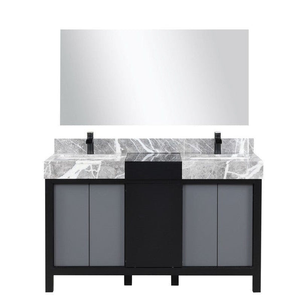 Zilara Transitional Black and Grey 55 Double Vanity Set, Cascata Nera Matte Black Faucet Set | LZ342255SLISM53FCM