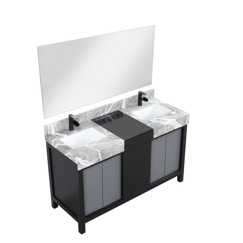 Zilara Transitional Black and Grey 55" Double Vanity Set, Cascata Nera Matte Black Faucet Set | LZ342255SLISM53FCM