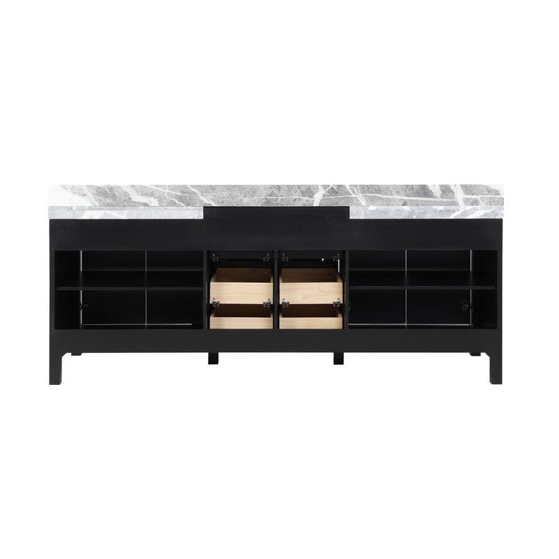 Lexora Vanities Zilara Transitional Black and Grey 84" Double Vanity, Cascata Nera Matte Black Faucet Set | LZ342284DLISFCM