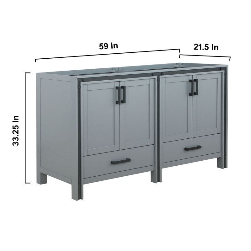 Lexora Vanities Ziva Transitional Dark Grey 60" Double Vanity, no Top and 22" Mirrors | LZV352260SB00M22