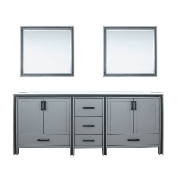 Ziva Transitional Dark Grey 84 Double Vanity, Cultured Marble Top, White Square Sink and 34 Mirrors | LZV352284SBJSM34