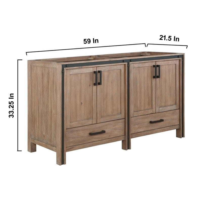 Lexora Vanities Ziva Transitional Rustic Barnwood 60" Double Vanity, no Top and 22" Mirrors | LZV352260SN00M22