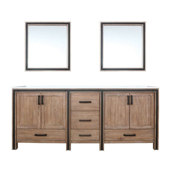 Ziva Transitional Rustic Barnwood 80 Double Vanity, Cultured Marble Top, White Square Sink and 30 Mirrors | LZV352280SNJSM30