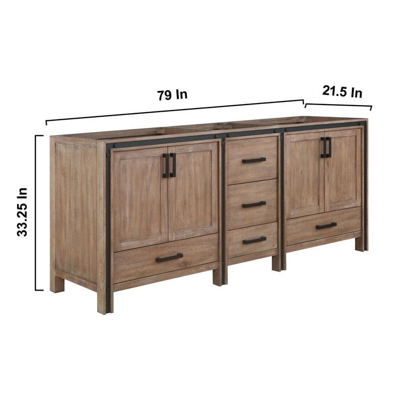 Lexora Vanities Ziva Transitional Rustic Barnwood 80" Double Vanity, no Top and 30" Mirrors | LZV352280SN00M30