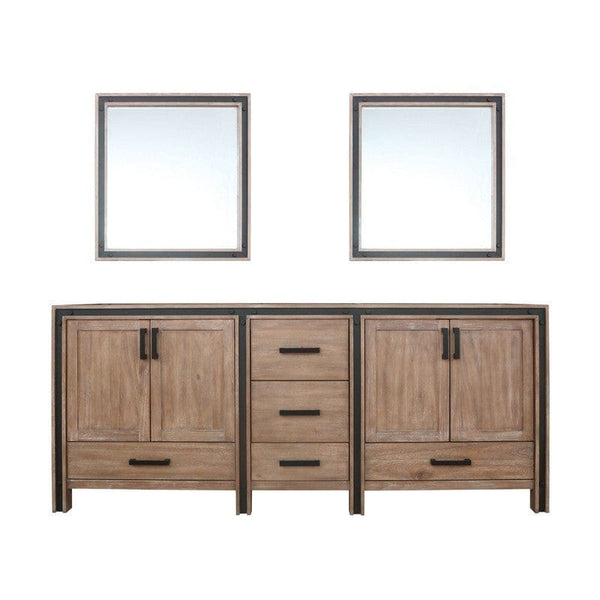 Ziva Transitional Rustic Barnwood 80 Double Vanity, no Top and 30 Mirrors | LZV352280SN00M30