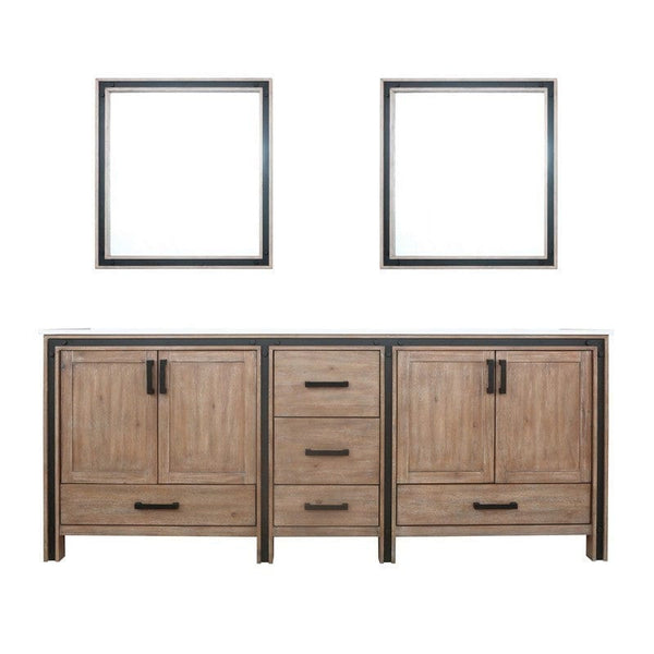 Ziva Transitional Rustic Barnwood 84 Double Vanity, Cultured Marble Top, White Square Sink and 34 Mirrors | LZV352284SNJSM34