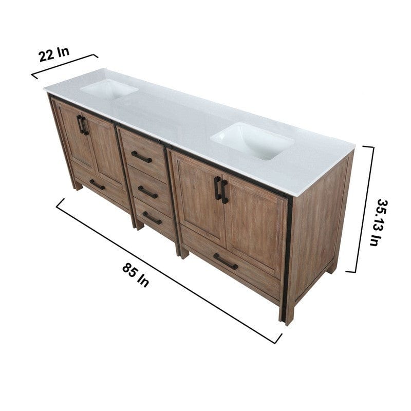 Lexora Vanities Ziva Transitional Rustic Barnwood 84" Double Vanity, Cultured Marble Top, White Square Sink and 34" Mirrors | LZV352284SNJSM34