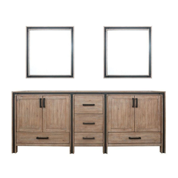Ziva Transitional Rustic Barnwood 84 Double Vanity, no Top and 34 Mirrors | LZV352284SN00M34