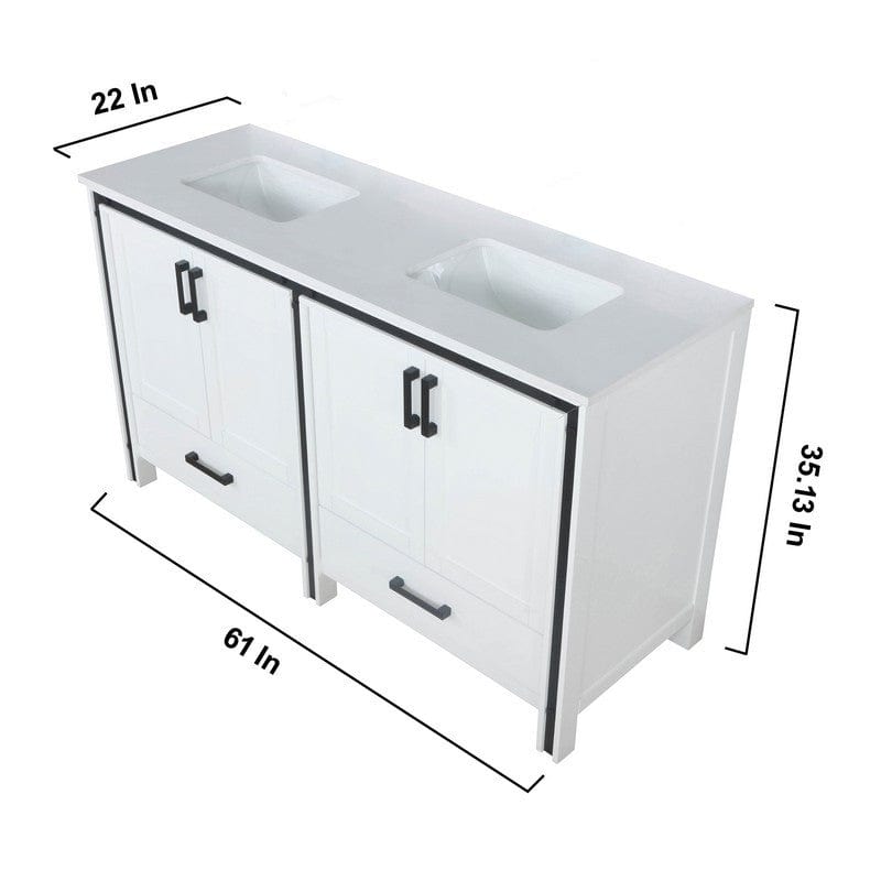 Lexora Vanities Ziva Transitional White 60" Double Vanity, Cultured Marble Top, White Square Sink and 22" Mirrors | LZV352260SAJSM22