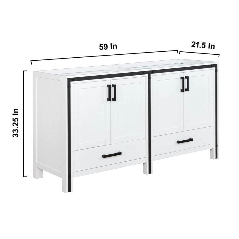 Lexora Vanities Ziva Transitional White 60" Double Vanity, no Top and 22" Mirrors | LZV352260SA00M22